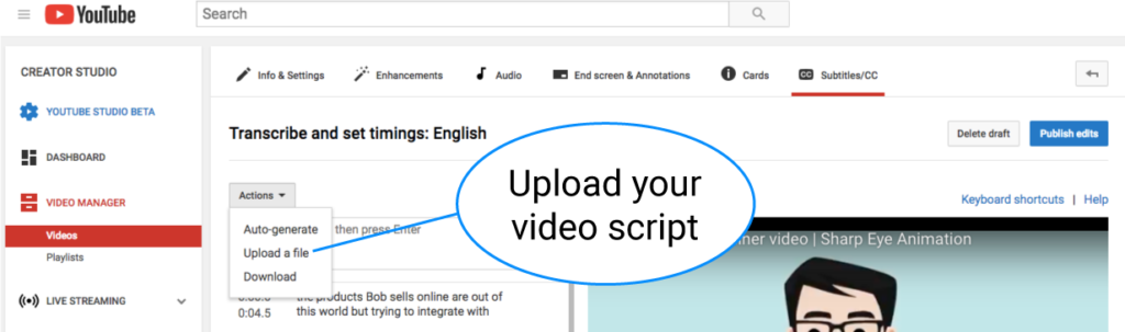 upload video script to youtube