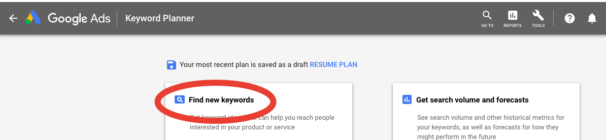 google keyword planner tool find keywords