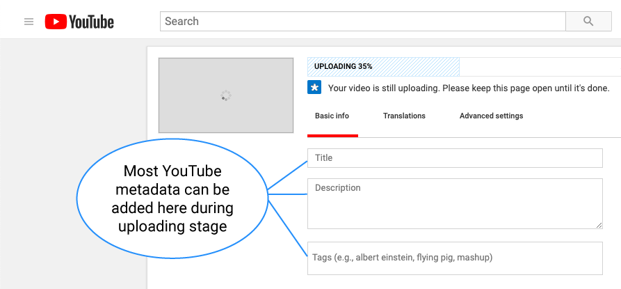 YouTube metadata can be added while uploading (image)